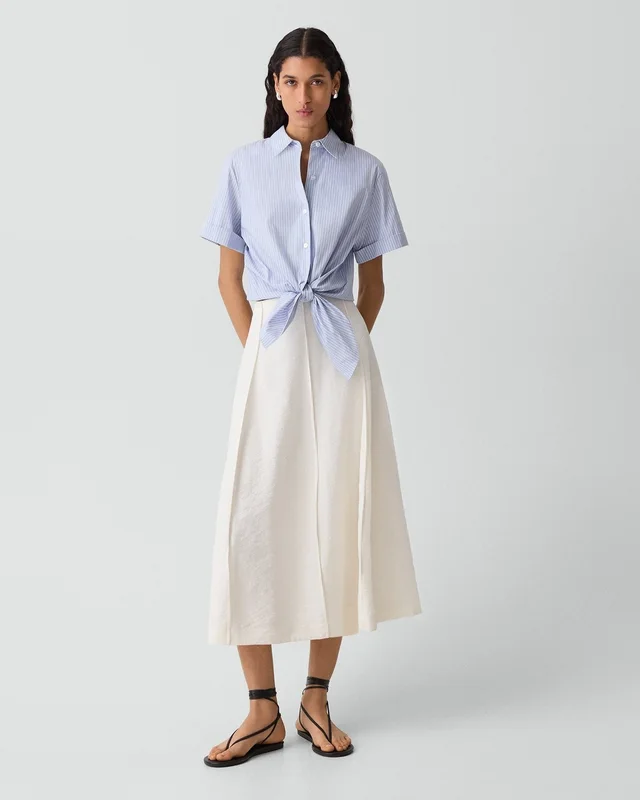 Theory Tie-Front Shirt in Striped Cotton-Blend, photo 6 of 6 from Theory