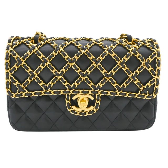 Chanel Caged Classic Black Double Flap Bag in Black Lambskin from Clotheshorse Anonymous