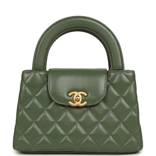 Chanel Small Kelly Shopper Khaki Shiny Aged Calfskin Brushed Gold Hardware in Green Calfskin from Madison Avenue Couture