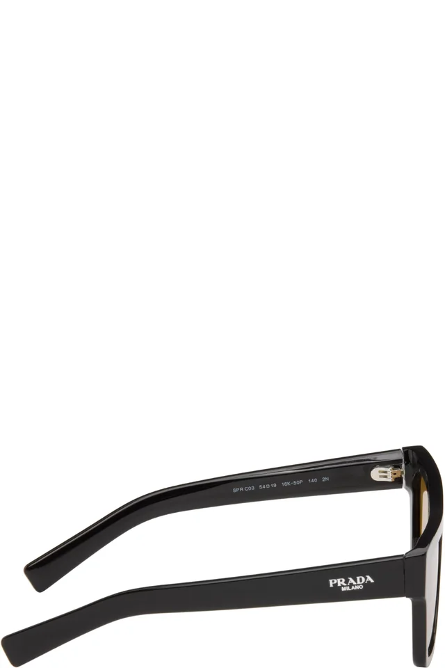 Prada Eyewear Black 'Prada Logo' Sunglasses, photo 2 of 4 from SSENSE
