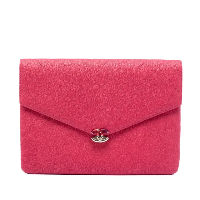 Pink Chanel Paris Cuba Quilted Caviar Thread Around Envelope Clutch in Pink Caviar leather from Designer Revival