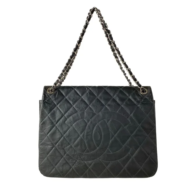 Chanel Shoulder Bag Maxi Quilted Gray Chain Silver in Grey from The Reluxe