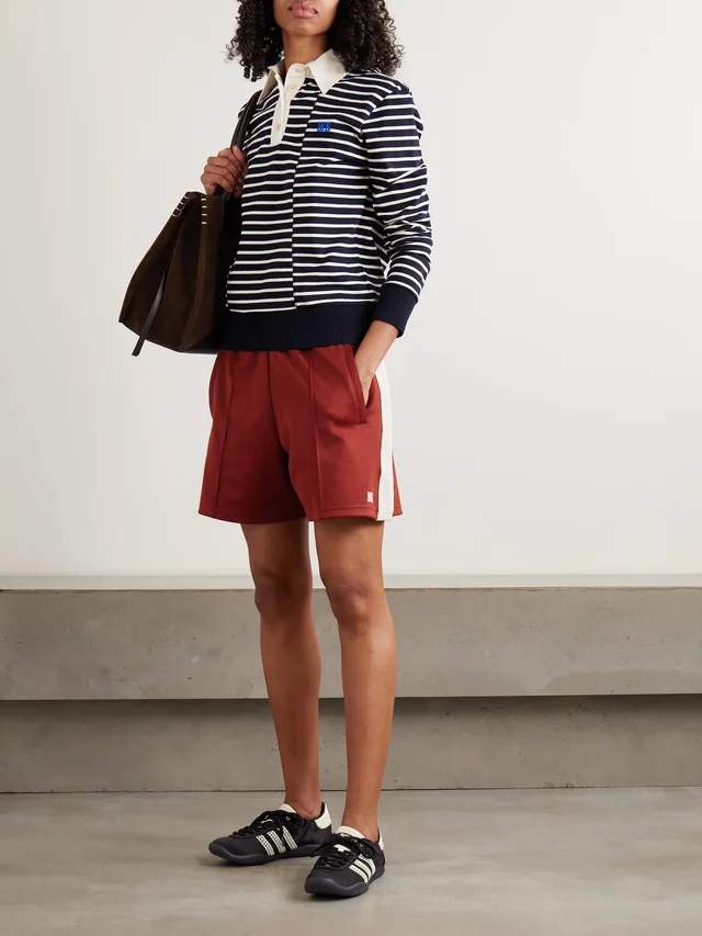 WALES BONNER Reflect embroidered stretch cotton poplin-trimmed striped cotton-jersey polo shirt in Blue, photo 2 of 2 from NET-A-PORTER (Canada)