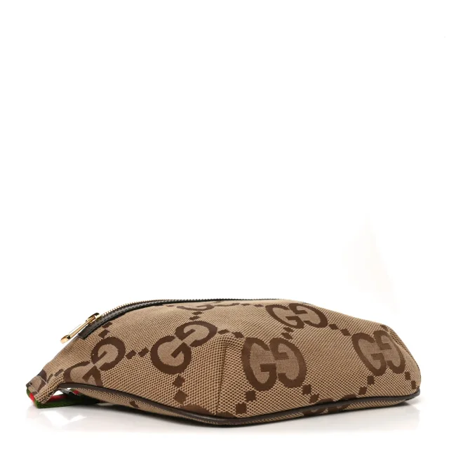 Gucci Monogram Jumbo GG Textured Dollar Calfskin Web Belt Bag Camel Ebony New Acero in Brown Calfskin from FASHIONPHILE, photo 4 of 10