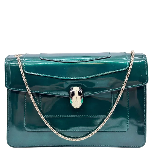 Bvlgari Serpenti Forever Medium Patent Leather Shoulder Bag Emerald Green in Green Patent leather from Dallas Designer Handbags