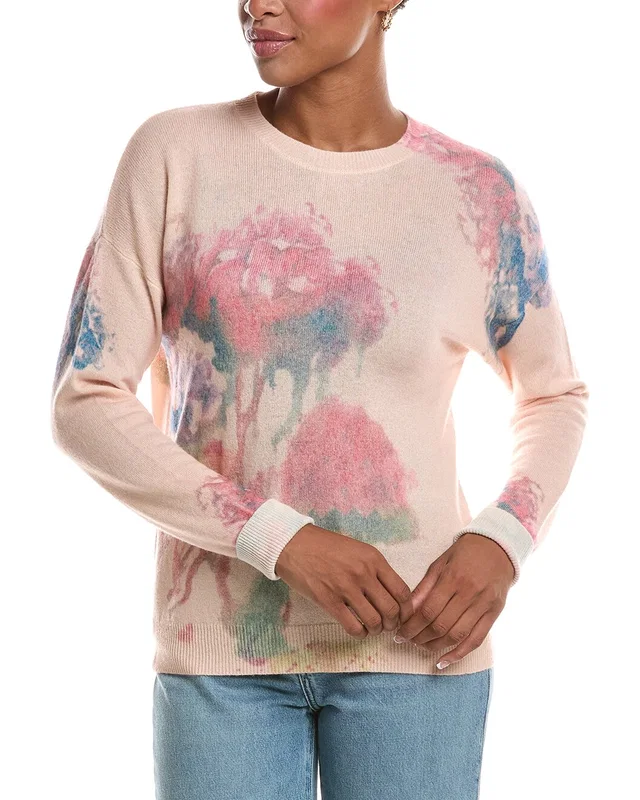 Autumn Cashmere Floral Print Relax Crewneck 100% Cashmere Sweater, image 1 of 1 from Rue La La