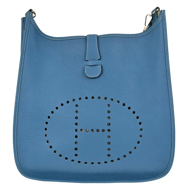 Hermès 2007 Blue Jean Taurillon Clemence Evelyne 2 33 GM Shoulder Bag in Blue Clemence leather from AMORE Vintage Tokyo