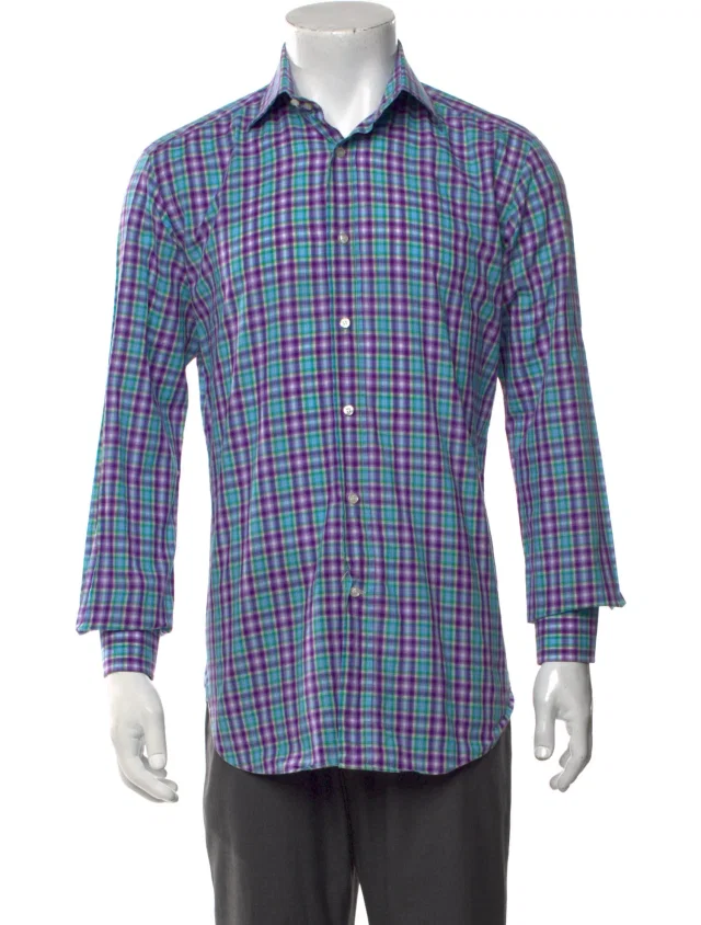 Etro Plaid Print Long Sleeve Dress Shirt in purple from The RealReal