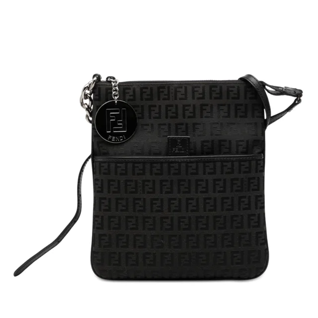 Black Fendi Zucchino Canvas Crossbody in Black Canvas from Designer Revival