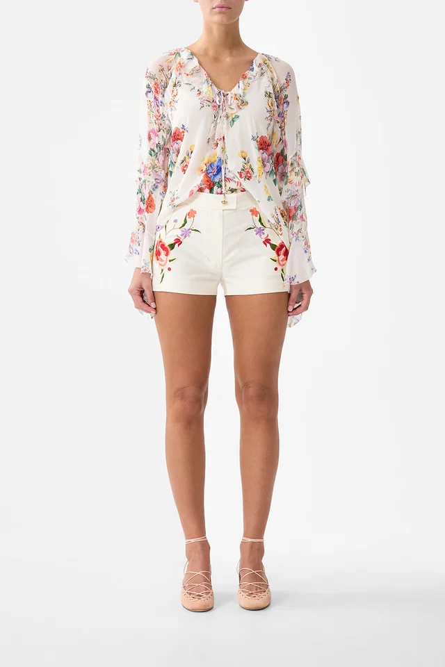 Camilla eBoutique LACE UP V NECK BLOUSE WITH CASCADE RUFFLES I LEFT MY HEART IN GRANADA from CAMILLA, photo 1 of 1