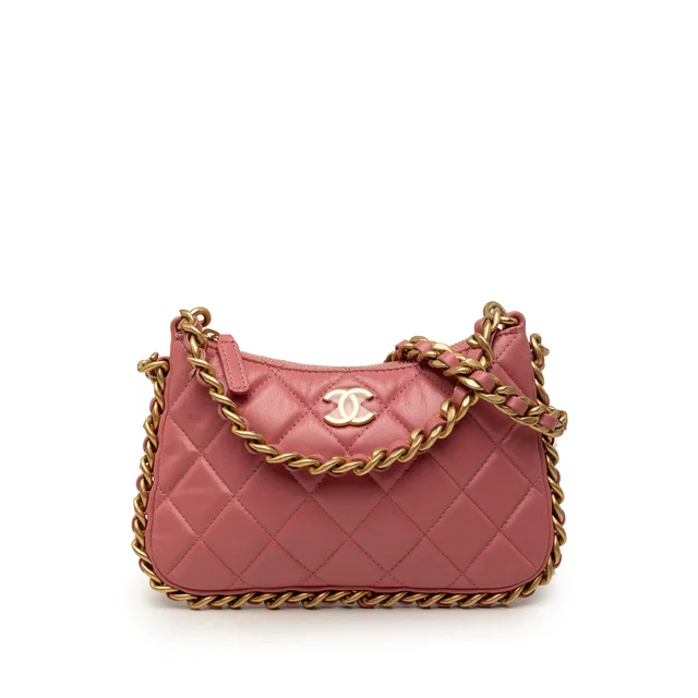 Pink Chanel CC Quilted Lambskin Trendy Chain Around Hobo Satchel in Pink Lambskin from Designer Revival