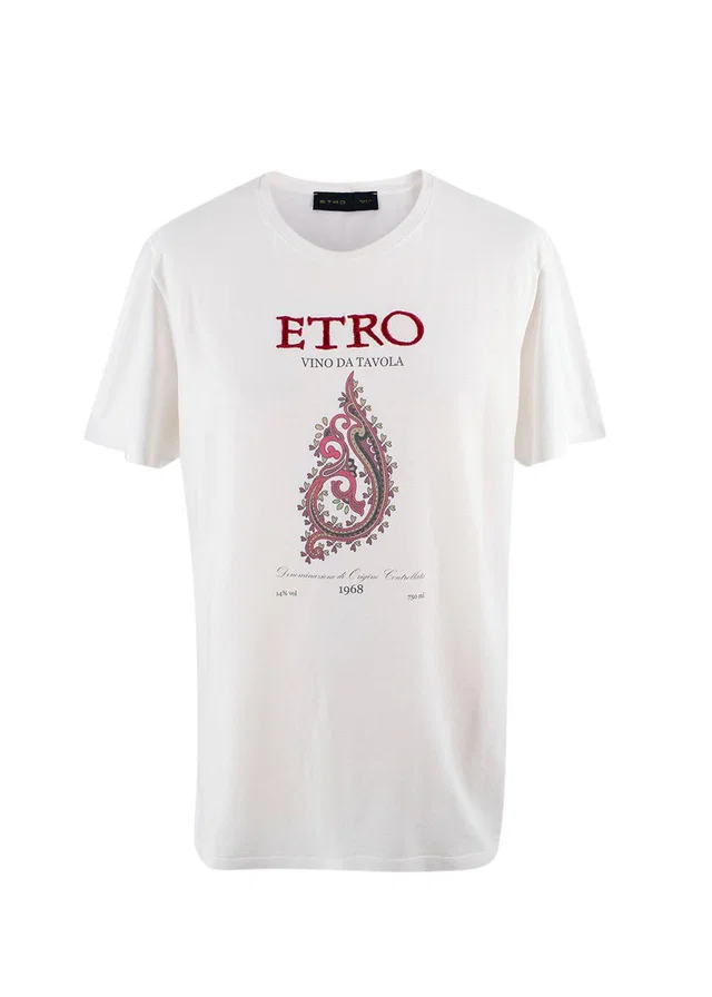 Etro White Cotton Vino da Tavola T-Shirt in White from HEWI