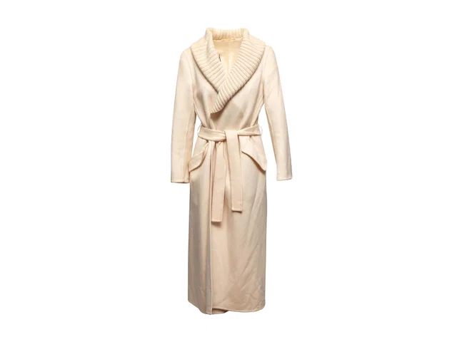 Cream Jil Sander Long Cashmere Coat Size IT 38 in White Cashmere from Designer Revival