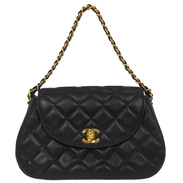 Chanel 1996-1997 Black Caviar Skin Handbag in Black Caviar leather from AMORE Vintage Tokyo