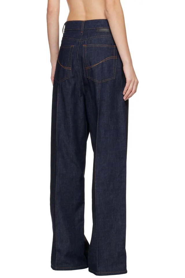 Stella McCartney Navy & Black Wide-Leg Satin-Panel Jeans, photo 3 of 4 from SSENSE