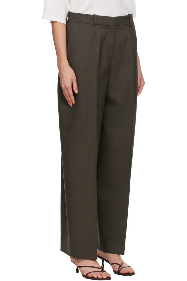 TOTEME Khaki Wide Tailored Trousers, photo 2 of 4 from SSENSE