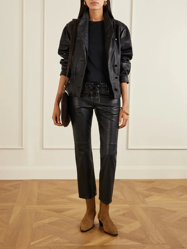 ISABEL MARANT Vanel cropped lace-up leather slim-leg pants in Black, photo 2 of 2 from NET-A-PORTER (Canada)