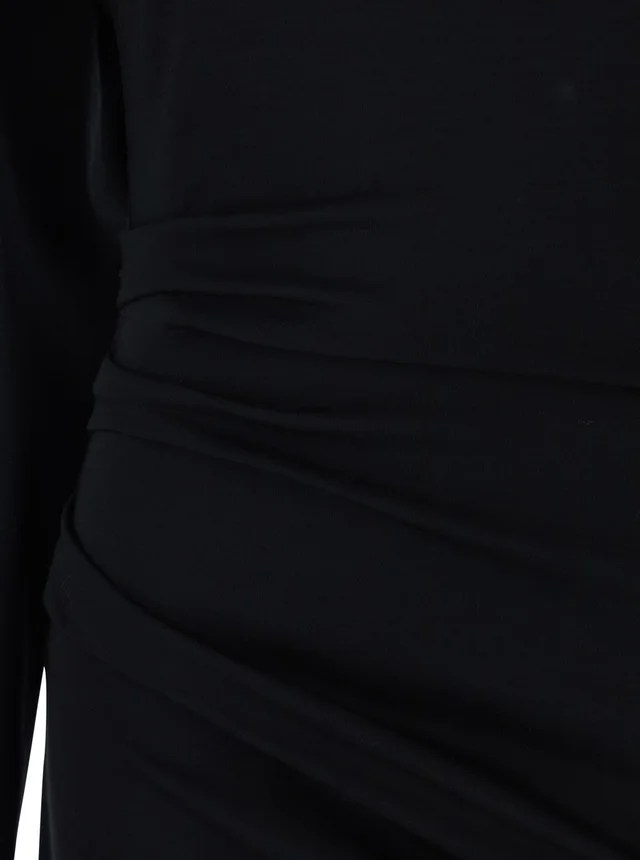Maxmara pure 'Umido' Black Dress with Round Neck and Draped Details in Virgin Wool for Women in Black 100% Virgin Wool, photo 5 of 5 from Gaudenzi Boutique