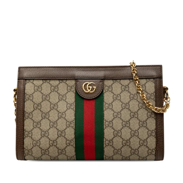 Beige Gucci Small GG Supreme Web Ophidia Chain Crossbody in Beige Coated canvas from Designer Revival