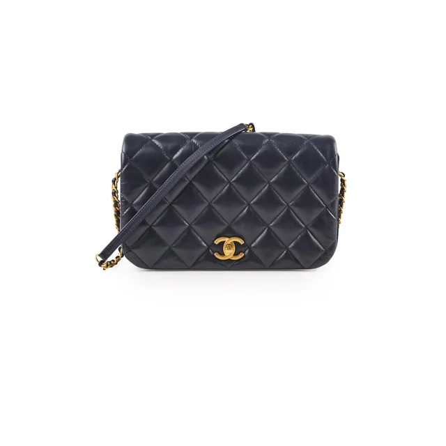 Chanel Nailed CC Full Flap Navy Flap Bag in Navy Lambskin from The Purse Affair