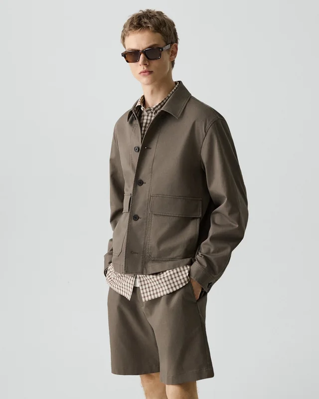 Theory Button-Up Jacket in Moonsoft Cotton in MOREL 97% Cotton, 3% Spandex, photo 10 of 14 from Theory