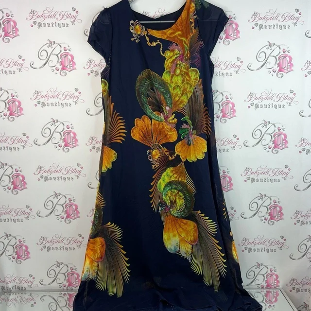Mulberry Dress Peacock Style Boho Feathers Unique Navy Blue Garment in orange|blue from Poshmark