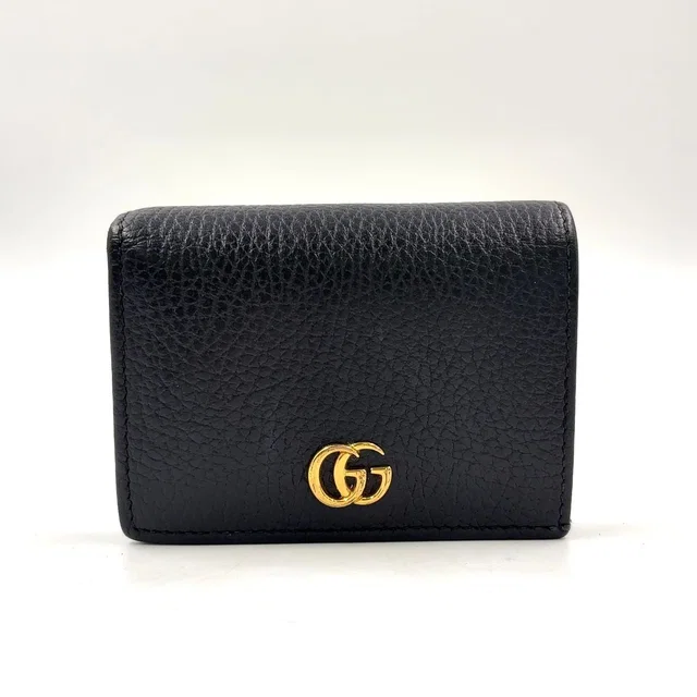 Gucci Petit Marmont GG Bifold Wallet Compact Leather Black Gold in Black Leather from The Reluxe