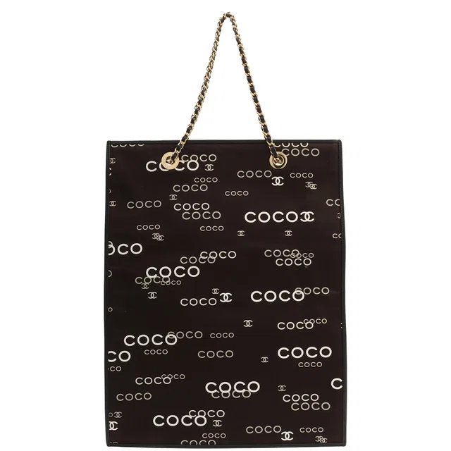 Chanel Circa 2001 Canvas CC Mark Logo Pattern Tote Bag Black in Black Canvas from VINTAGE QOO TOKYO