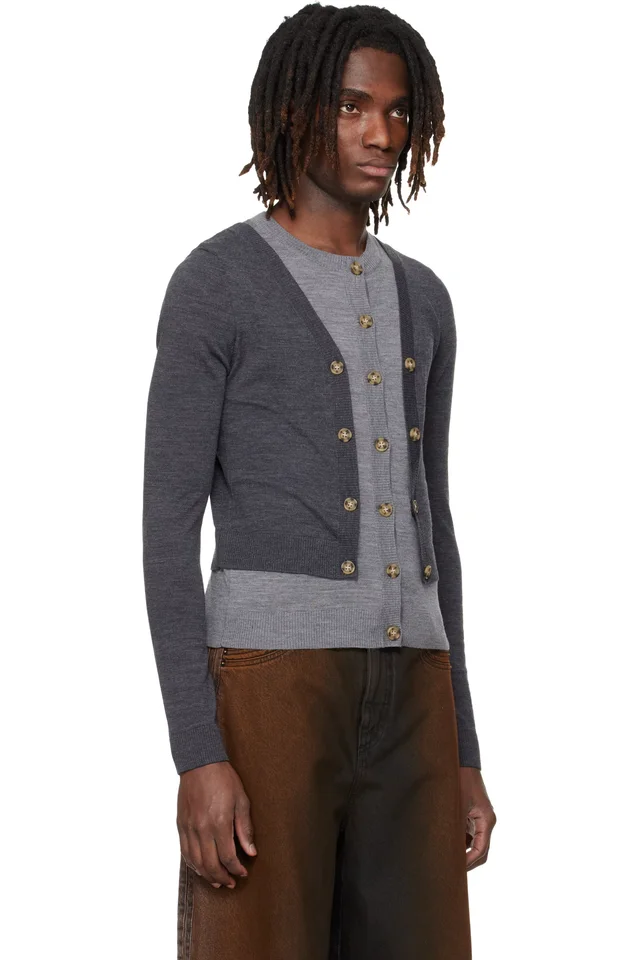 EGONlab Gray Illusion Layered Cardigan, photo 2 of 4 from SSENSE