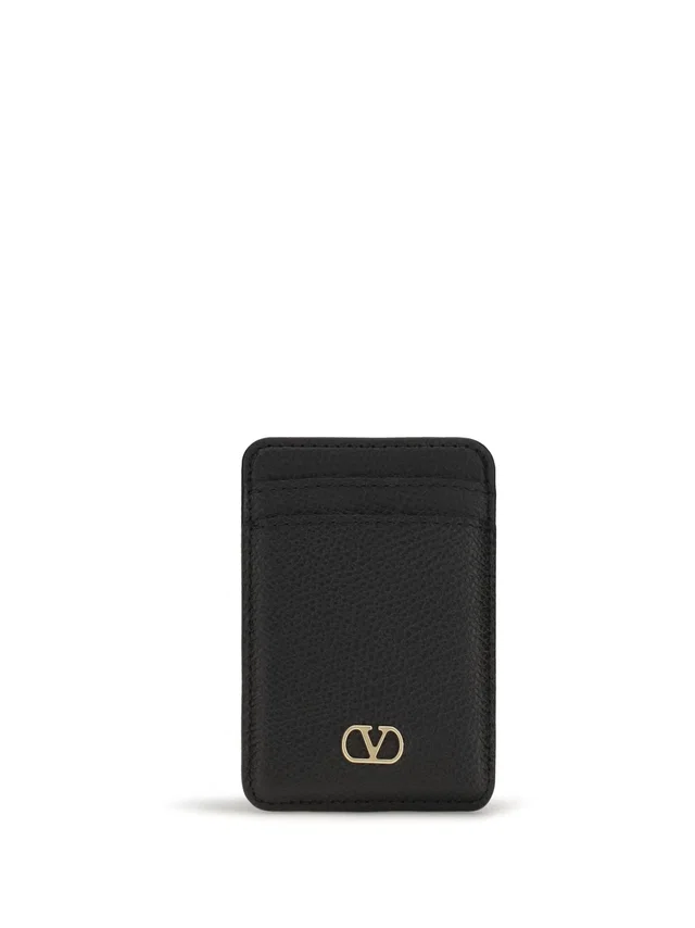Valentino Garavani Vlogo Magnetic Card Case — Black Calf Leather Bos Taurus Wallet in Black Calfskin from HEWI