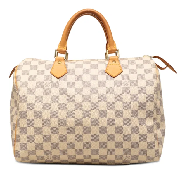 White Louis Vuitton Damier Azur Speedy 30 Boston Bag in White Canvas from Designer Revival