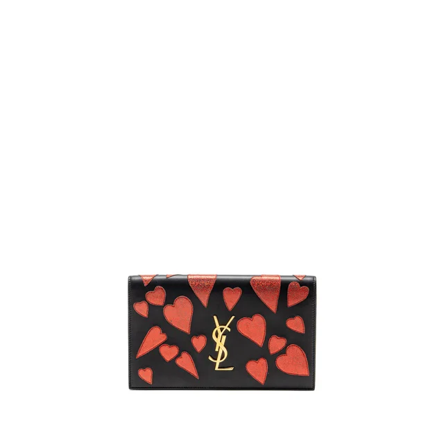 Saint Laurent Small Hearts Kate Clutch Calfskin Black/Metallic Red GHW in Black Calfskin from EMIER