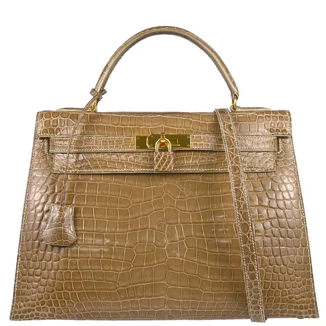 Hermès 1992 Poussiere Porosus Kelly 32 Sellier Shoulder Handbag in Crocodile from AMORE Vintage Tokyo