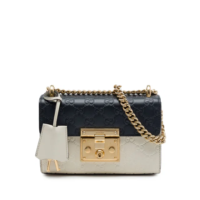 Black Gucci Small Bicolor Guccissima Padlock Crossbody in Black Leather from Designer Revival