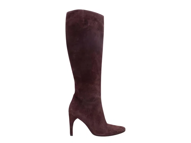 Eggplant Bally Suede Heeled Knee-High Boots Size 7.5 in Suede from Designer Revival