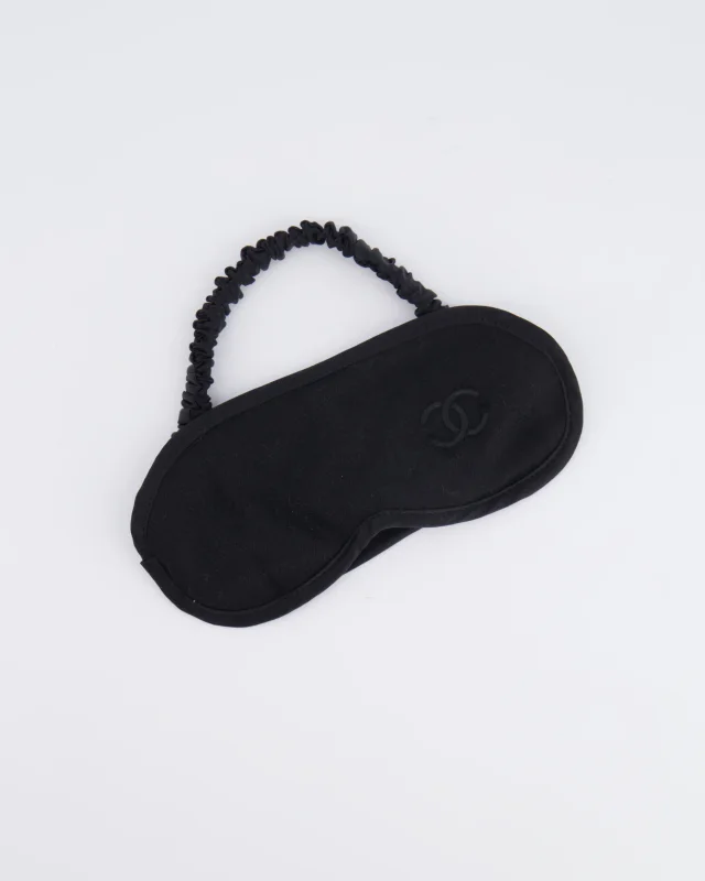 Chanel Grey and Black Wool Blanket, with Pouch and Eye Mask Set with CC Logo Prints in Black Wool from Sellier, photo 4 of 10