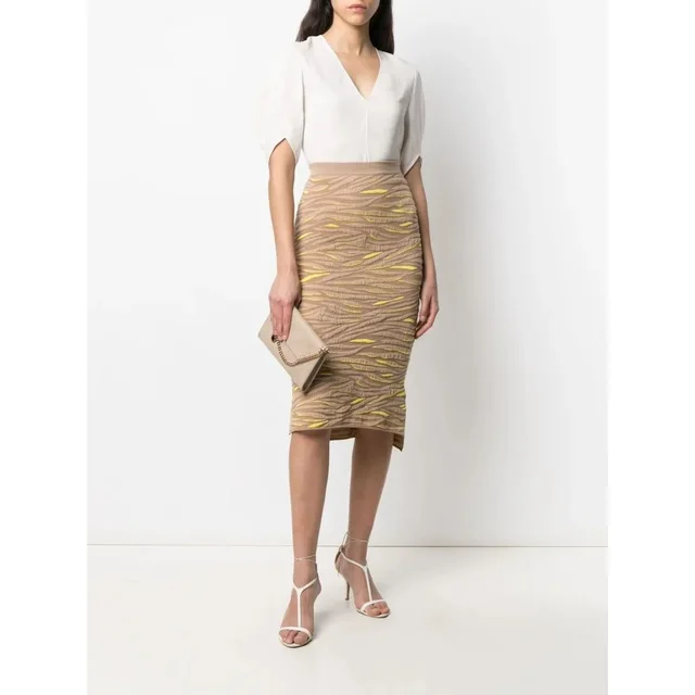 Stella McCartney Animal Pattern Knit Midi Skirt Women Eu 38 Us Xs Tan Wool Blend in yellow|brown|neutral Wool from Poshmark