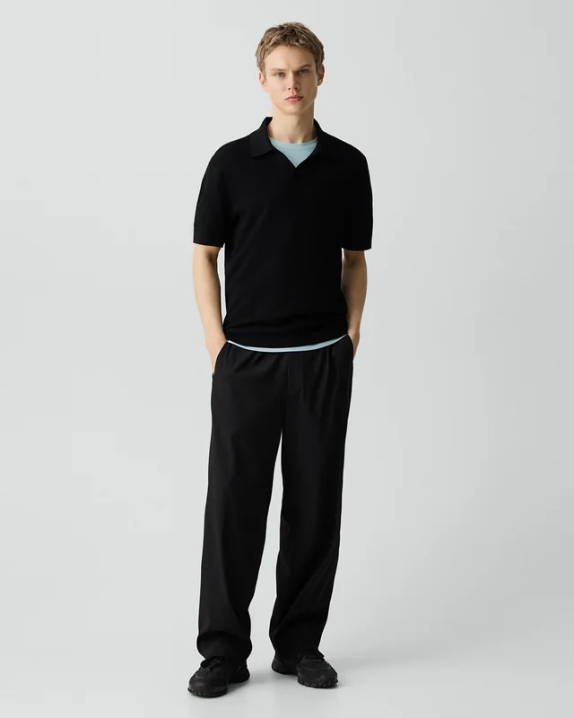 Theory Brenan Polo Shirt in Light Bilen in BLACK 62% Viscose, 38% Polyester; Exclusive Of Elastic, photo 5 of 14 from Theory