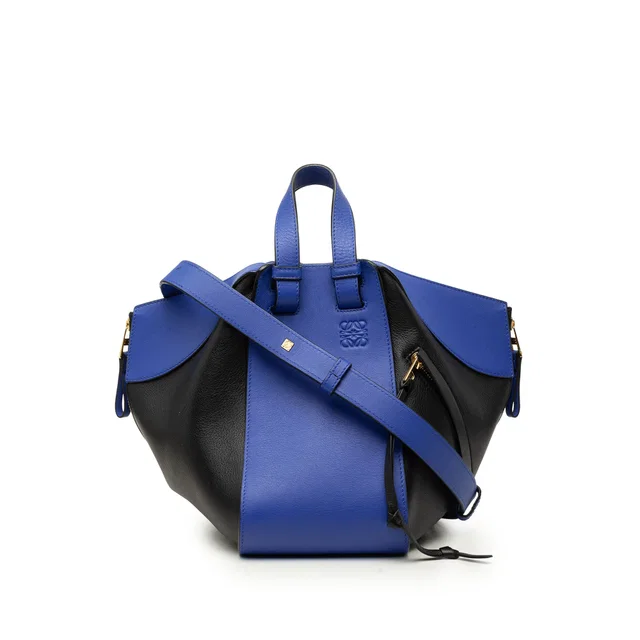Blue LOEWE Small Bicolor Calfskin Hammock Satchel in Blue Calfskin from Designer Revival