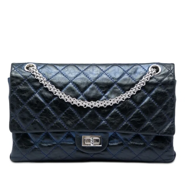Blue Chanel Quilted Aged Calfskin Reissue 2.55 Double Flap 226 Shoulder Bag in Blue Calfskin from Designer Revival