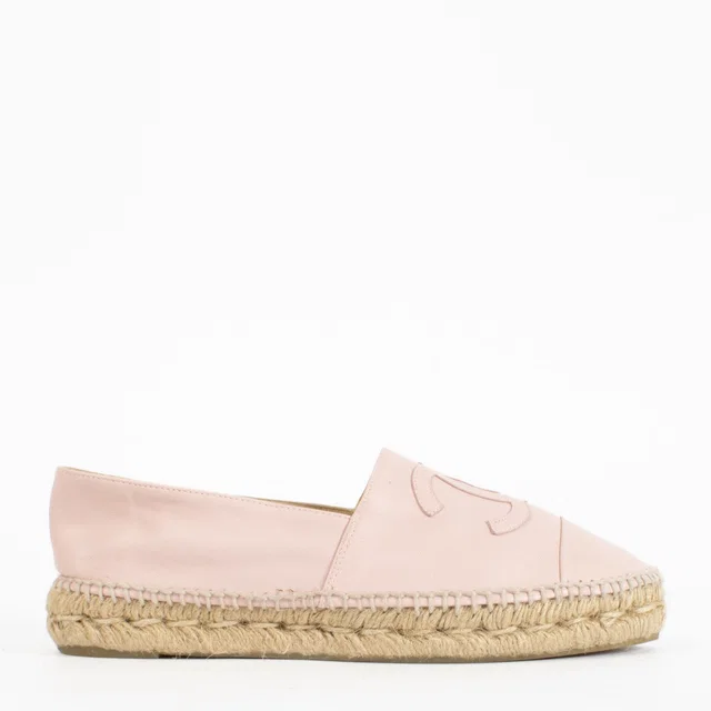 Chanel Pink Leather Espadrilles Flats - Size 39 in Pink Leather from Labellov
