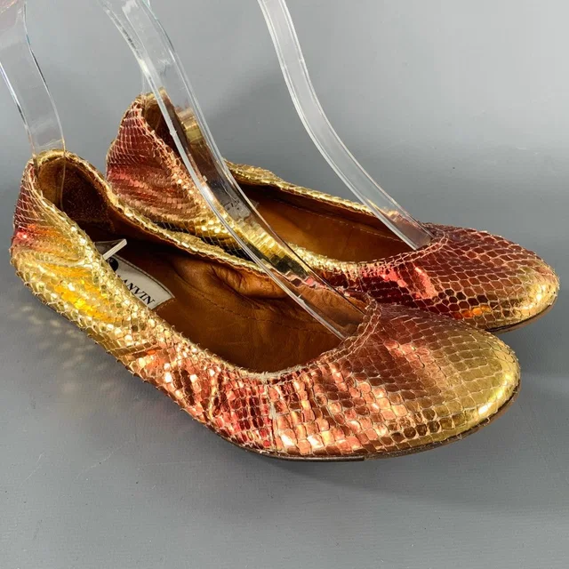 Lanvin Size 6.5 Gold Pink Snake Skin Ballet Flats in gold Leather from Poshmark