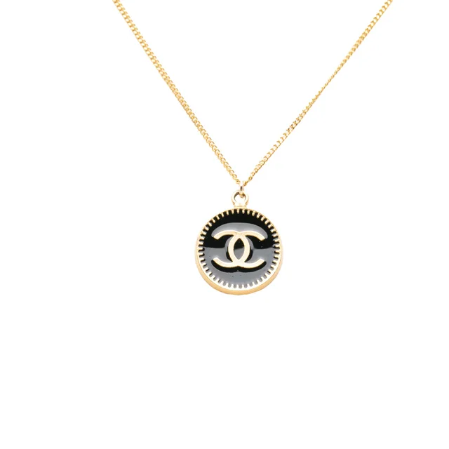 Chanel CC Gold Plated and Enamel Round Pendant Necklace in Black from Designer Revival, photo 2 of 2