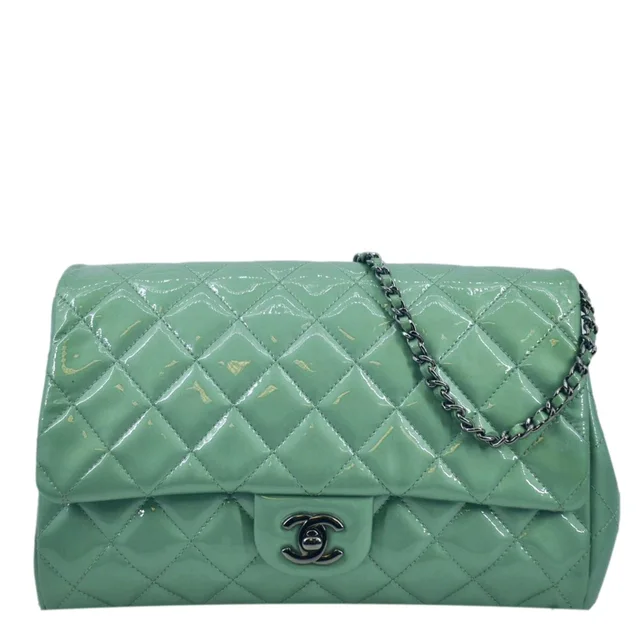 Chanel Flap Quilted Patent Leather Shoulder Bag Green in Green Patent leather from Dallas Designer Handbags