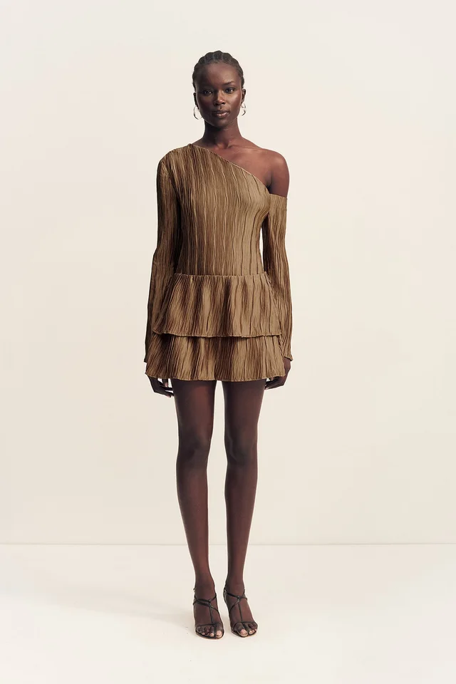 Shona Joy LEDA TEXTURED SATIN LAYERED MINI SKIRT - OAK from Shona Joy, photo 1 of 1