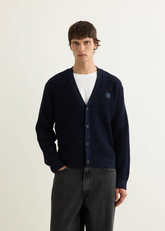 Maison Kitsune Fox Head Cotton Ribbed Cardigan in Blue from Incu, photo 1 of 1