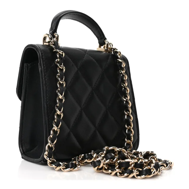Chanel Quilted Top Handle Flap Clutch in Black Lambskin from FASHIONPHILE, photo 3 of 11