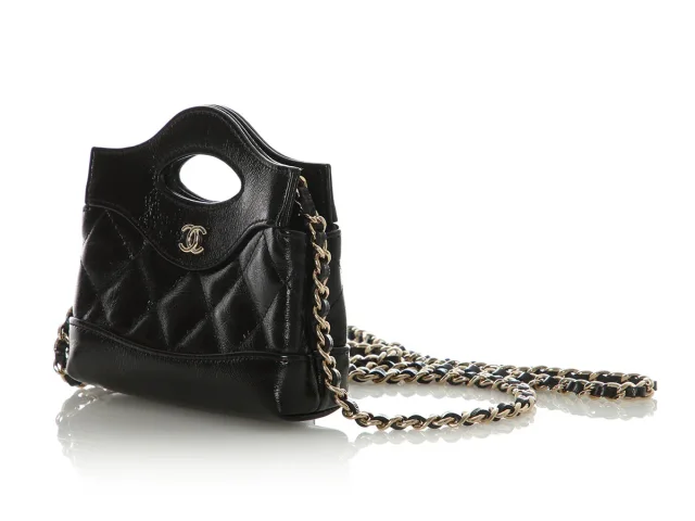 Chanel Black Part-Quilted Shiny Calfskin Nano Bag in Black Calfskin from Ann's Fabulous Finds, photo 4 of 10