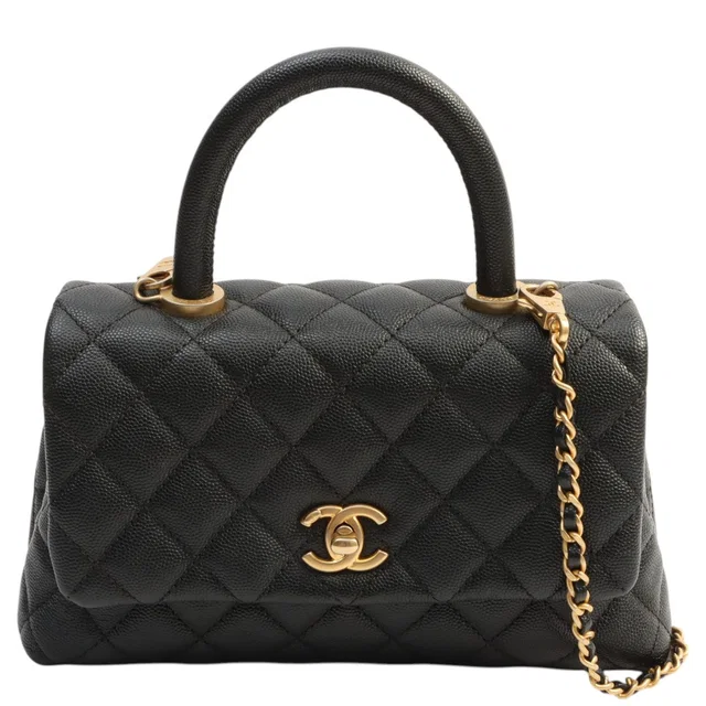 Chanel Caviar Skin CC Handle XS, manufactured around 2019, Black in Black Caviar leather from VINTAGE QOO TOKYO