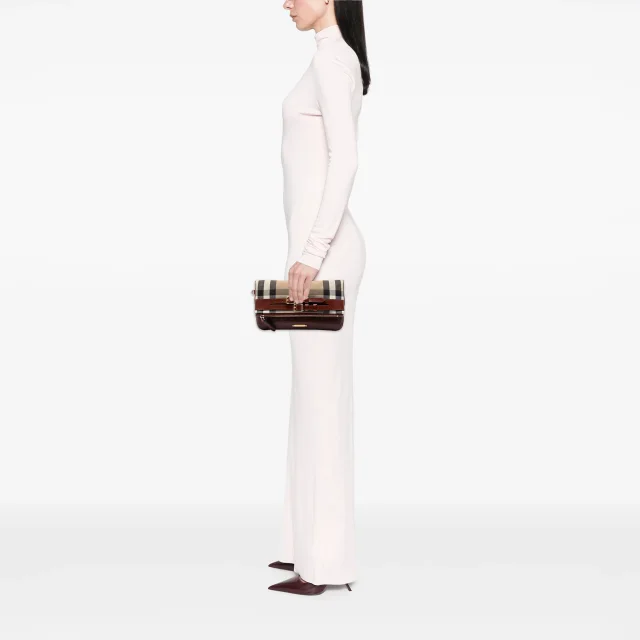 Beige Burberry House Check Canvas and Leather Adeline Fold Over Wristlet Clutch in Beige Canvas from Designer Revival, photo 6 of 6